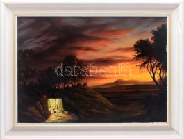 Dorn László (-): Vízesés. Olaj, farost. Jelezve jobbra lent. Dekoratív kissé kopott fakeretben. 50x70 cm.