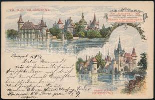 1899 Milleniumi díjjegyes képeslap Fekete számú 3kr díjkiegészítéssel Konstantinápolyba