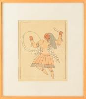 Jelzés nélkül: Táncoló. Színezett nyomat, papír. Üvegezett fakeretben. 25x20 cm