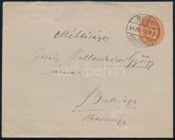 1894 5kr díjjegyes boríték BOBA - CSÁKTORNYA vasúti bélyegzéssel Bakóczára