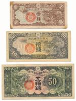 Kína / Japán bábállamok DN(1939) 1s + 10s + DN(1940) 50s T:F,VG, pici anyaghiány, ragasztónyom China / Japanese Puppet States ND(1939) 1 Sen + 10 Sen + ND(1940) 50 Sen C:F,VG, tiny missing material, gluemark Krause P#M7, P#M11, P#M13