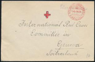1946 Készpénz bérmentesítésű levél a Nemzetközi Vöröskeresztnek Svájcba, kézzel rajzolt vörös kereszttel a címzésben