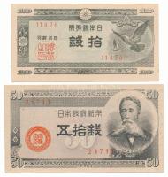 Japán DN(1947) 10s "11426" + DN(1948) 50s "23733" T:AU, sarokhajlás Japan ND(1947) 10 Sen "11426" + ND(1948) 50 Sen "23733" C:AU, folded corner Krause P#61, P#84