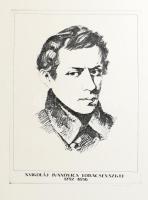 Kovács Tamás (1942-1999): Nyikoláj Ivanovics Lobacsevszkij portréja. Rézkarc, papír, utólagos jelzéssel, 39,5x29,5 cm