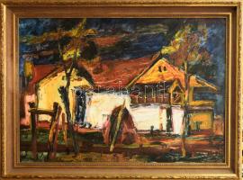 Weintrager Adolf (1927-1987): Hátsó udvar II. Olaj, farost, jelezve jobbra fent, hátoldalán Weintrager Adolf autográf feliratával. Dekoratív, kissé kopott fakeretben, 70×100 cm. KIZÁRÓLAG SZEMÉLYES ÁTVÉTEL, NEM POSTÁZZUK! / ONLY PERSONAL COLLECTION AT OUR OFFICE.