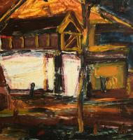 Weintrager Adolf (1927-1987): Hátsó udvar II. Olaj, farost, jelezve jobbra fent, hátoldalán Weintrag...