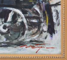 Weintrager Adolf (1927-1987): Várakozás (Lovak). Olaj, farost, jelezve jobbra lent, hátoldalán Weint...