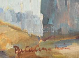 Olvashatatlan jelzéssel: Napos utca. Olaj, vászon. Dekoratív, üvegezett fakeretben, 30×39 cm