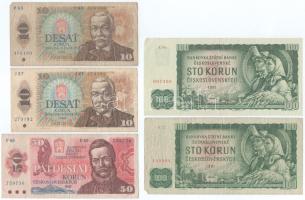 Csehszlovákia 1961. 100K (2x) egyik szép papírral + 1986. 10K (2x) + 1987. 50K T:F,VG Czechoslovakia 1961. 100 Korun (2x) one with fine paper + 1986. 10 Korun (2x) + 1987. 50 Korun C:F,VG
