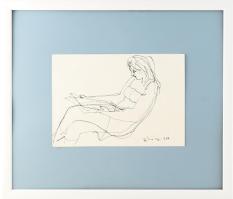 Olvashatatlan jelzéssel: Olvasó lány, 1976. Tus, papír. Fakeretben, 21,5×30,5 cm