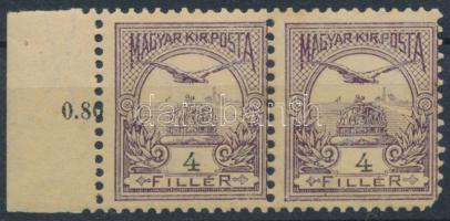 1900 Turul 4f ívszéli pár bélyegbe fogazott összegzési számmal (sarokhiány / missing corner perf)