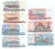 Kambodzsa 2001. 100R + 2002. 50R + 2004. 500R + 2007. 1000R (2x) + 2012. 1000R "Sihanouk király...