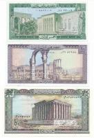 Libanon 1986. 5L + 10L + 1988. 50L T:UNC,AU, sarokhajlás Lebanon 1986. 5 Livres + 10 Livres + 1988. 50 Livres C:UNC,AU, folded corner Krause P#62, P#63, P#65