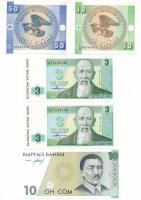 Kazahsztán 1993. 3T (2x) sorszámkövetők "AT7235144 - AT7235145" + Kirgizisztán 1993. 10t + 50t + 1997. 10S T:AU Kazakhstan 1993. 3 Tenge (2x) consecutive serials "AT7235144 - AT7235145" + Kyrgyzstan 1993. 10 Tyiyn + 50 Tyiyn + 1997. 10 Som C:AU Krause P#8; P#2, P#3, P#14