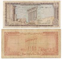 Libanon 1958. 1L + 1964. 1L T:VG, az 1958-ason nagyobb szakadás Lebanon 1958. 1 Livre + 1964. 1 Livre C:VG, with huge tear on the 1958 Krause P#55b, P#61a