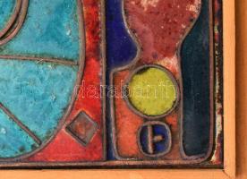 Női alak. Jelzett tűzzománc kép, fa keretben, 18x15 cm