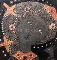 Járási Ildikó (1953-): Királynő. Tűzzománc, jelzett, fa keretben, 30x15 cm