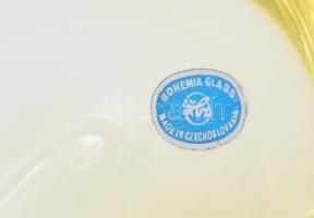 Bohemia cseh sárgán színezett asztaldísz, címkével jelzett, hibátlan, 17x13 cm