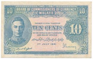 Malajzia / Malaja 1941. 10c "VI. György" T:F, szép papír Malaysia / Malaya 1941. 10 Cents "George VI" C:F, fine paper Krause P#8