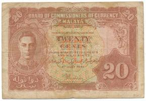 Malajzia / Malaja 1941. 20c "VI. György" T:F,VG Malaysia / Malaya 1941. 20 Cents "George VI" C:F,VG Krause P#9