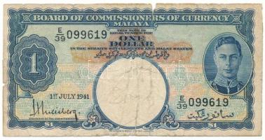 Malajzia / Malaja 1941. 1$ "VI. György", "E/39 099619" T:VG,G (nagyobb szakadások) Malaysia / Malaya 1941. 1 Dollar "George VI", "E/39 099619" C:VG,G (huge tears) Krause P#11
