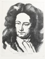 Tulipán László (1943-2007): Gottfried Wilhelm Leibniz portréja. Rézkarc, papír, utólagos jelzéssel. 39x29,5 cm