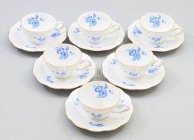 Zech Scherzer 6 darab régi csésze alátéttel, jelzett, hibátlan, d: 12 cm