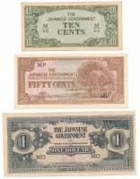 Malajzia / Malaja / Japán megszállás 1942. 10c "M/BE" + 50c "MP" + 1942-1945 1$ "MO", "Banán Pénz" T:AU,XF Malaysia / Malaya / Japanese Occupation 1942. 10 Cents "M/BE" + 50 Cents "MP" + 1942-1945. 1 Dollar "MO", "Banana Money" C:AU,XF Krause P#M3, P#M4, P#M5