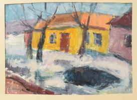 Szilvásy Margit (1898-1977): Utcarészlet. Tempera, papír, jelzett, paszpartuban, 24×33,5 cm