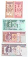 Mongólia 1993. 10m + 20m + 2005. 10T + 20T + 2008. 100T T:UNC,AU, sarokhajlás
Mongolia 1993. 10 Mön...