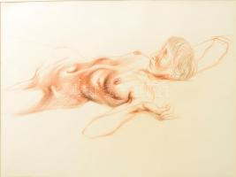 Farsang Sándor (1945-2015): Fekvő női akt. Ceruza, papír, jelzett, paszpartuban, 34,5×46,5 cm