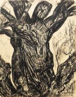 Batári László (1920-1997): Szigligeti fa. Szén, papír, jelzett. 51,5×40 cm