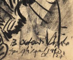 Batári László (1920-1997): Szigligeti fa. Szén, papír, jelzett. 51,5×40 cm