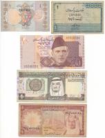 Pakisztán DN(1951) 1R + DN(1984-1987) 1R + DN(2005) 20R + Szaúd-Arábia DN(1977) 1R + DN(1984) 1R T:XF-VG Pakistan ND(1951) 1 Rupee + ND(1984-1987) 1 Rupee + ND(2005) 20 Rupees + Saudi Arabia ND(1977) 1 Riyal + ND(1984) 1 Riyal C:XF-VG Krause P#8, P#27, P#46; P#16, P#21