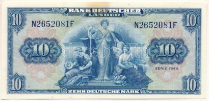Német Szövetségi Köztársaság 1949. 10M "N2652081F" T:AU,XF hajtatlan, de fo. Federal Republic of Germany 1949. 10 Mark "N2652081F" C:AU,XF unfolded but spotted Krause 16.
