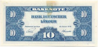 Német Szövetségi Köztársaság 1949. 10M "N2652081F" T:AU,XF hajtatlan, de fo.
Federal Repu...