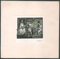 Fery Antal (1908-1994): Jelenet. Fametszet, papír, jelzett, 8x10 cm. Paszpartuban. Hátoldalán a művész bélyegzőjével.