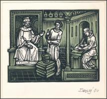 Fery Antal (1908-1994): Jelenet. Fametszet, papír, jelzett, 8x10 cm. Paszpartuban. Hátoldalán a művé...