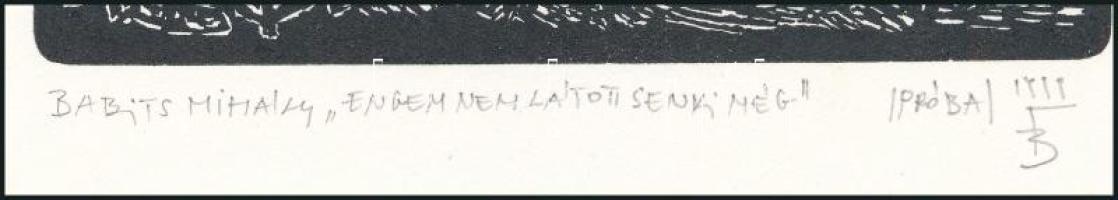 Banga Ferenc (1947-): Babits Mihály, "Engem nem látott senki". Linómetszet, papír, jelzett...
