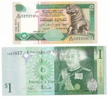 Srí Lanka 2004. 10R + Tonga 2009. 1P T:AU Sri Lanka 2004. 10 Rupees + Tonga 2009. 1 Pa'anga C:AU Krause P#102, P#37