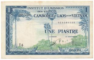 Francia Indokína / (Kambodzsa, Laosz és Vietnam állam kibocsátó intézete) DN(1954) 1P "T4 06530" T:F, szép papír, folt French Indochina / (Issuing Institute of the States of Cambodia, Laos and Vietnam) ND(1954) 1 Piastre "T4 06530" C:F, fine paper, spot Krause P#105