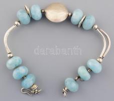 Ezüst (Ag) karkötő, akvamarin kövekkel, jelzés nélkül, h: 20 cm, bruttó 26 g