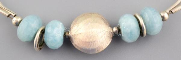 Ezüst (Ag) karkötő, akvamarin kövekkel, jelzés nélkül, h: 20 cm, bruttó 26 g