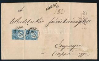 1873 Réznyomat 10kr elfogazott függőleges pár ajánlott levélen "SOPRON" - "ENYING"