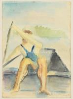 Jelzés nélkül: Evezős a Dunán, Szigetszentmiklósnál, 1940. Akvarell, papír. Üvegezett fakeretben. 17,5x12,5 cm