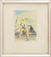 Jelzés nélkül: Evezős a Dunán, Szigetszentmiklósnál, 1940. Akvarell, papír. Üvegezett fakeretben. 17...