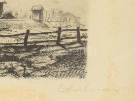 Boldizsár István (1897-1984): Gazdaság (Nagybánya?). Rézkarc, papír, jelzett, üvegezett fakeretben, ...