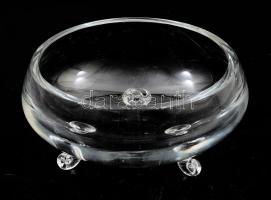 Ólomkristály 3 lábas kínáló, jelzés nélkül, hibátlan, d: 19 cm, m: 10 cm