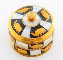 Gyöngyház rárakásos fedeles edény, d: 7 cm