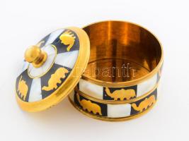 Gyöngyház rárakásos fedeles edény, d: 7 cm